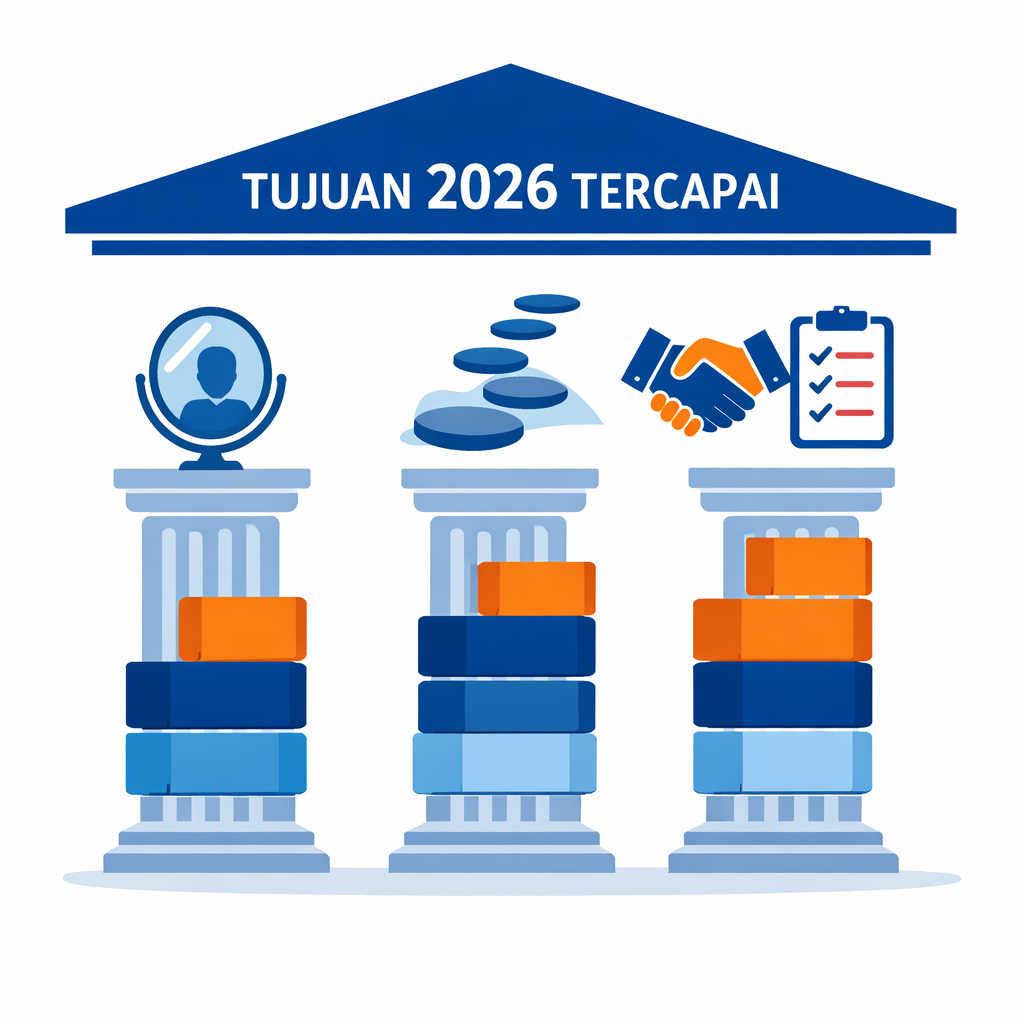 Infografis tiga pilar rahasia inspirasi pribadi capai tujuan 2026: 
mengenal diri secara jujur, micro-goals terukur, dan sistem akuntabilitas 
berkelanjutan berdasarkan riset psikologi 2025