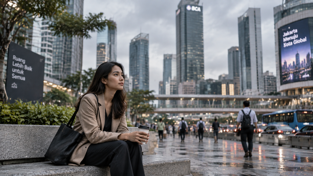 Prinsip Slow Living Bantu Redakan Kecemasan Harian 3 Potret candid pekerja urban beristirahat sejenak di tengah hiruk-pikuk kota besar untuk meregulasi beban mental.